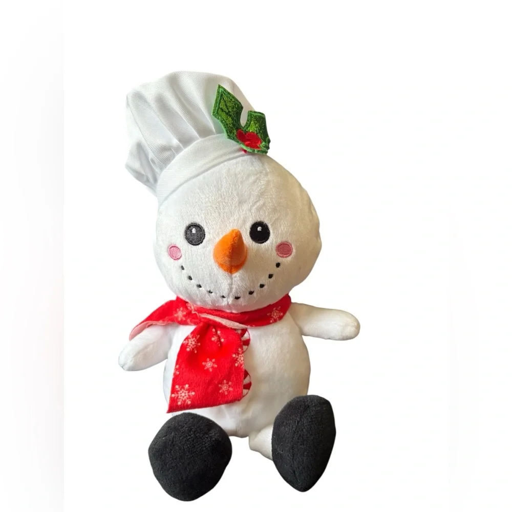 10” Holiday Bake Snowman Plush w Chef Hat Red Scarf Christmas Winter Stuffed Toy - Picture 1 of 6